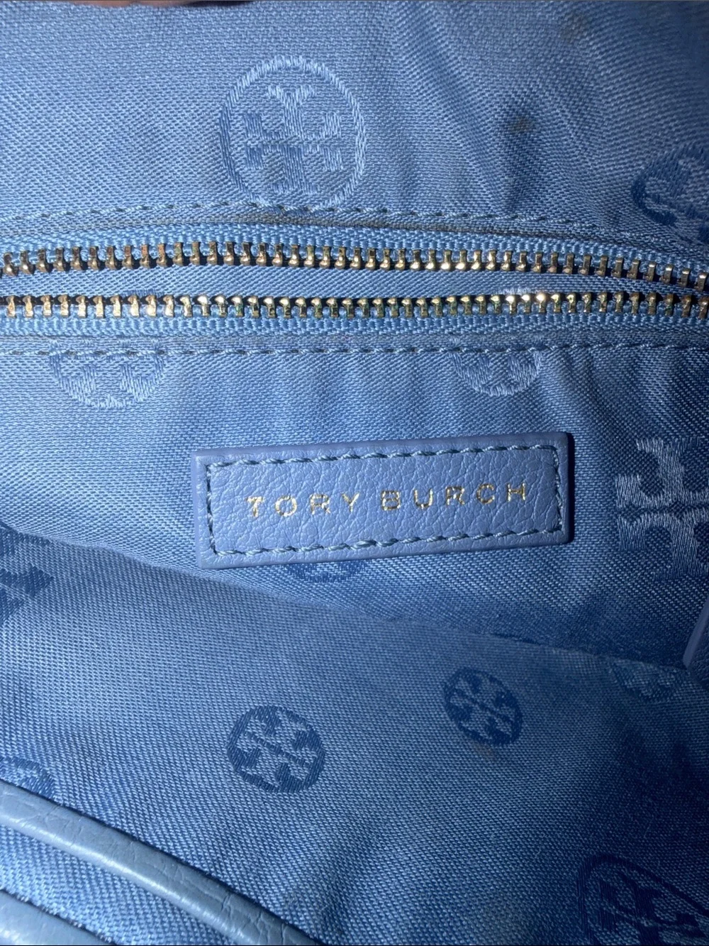 Tory Burch Cornflower Blue Leather Crossbody with Chain Strap